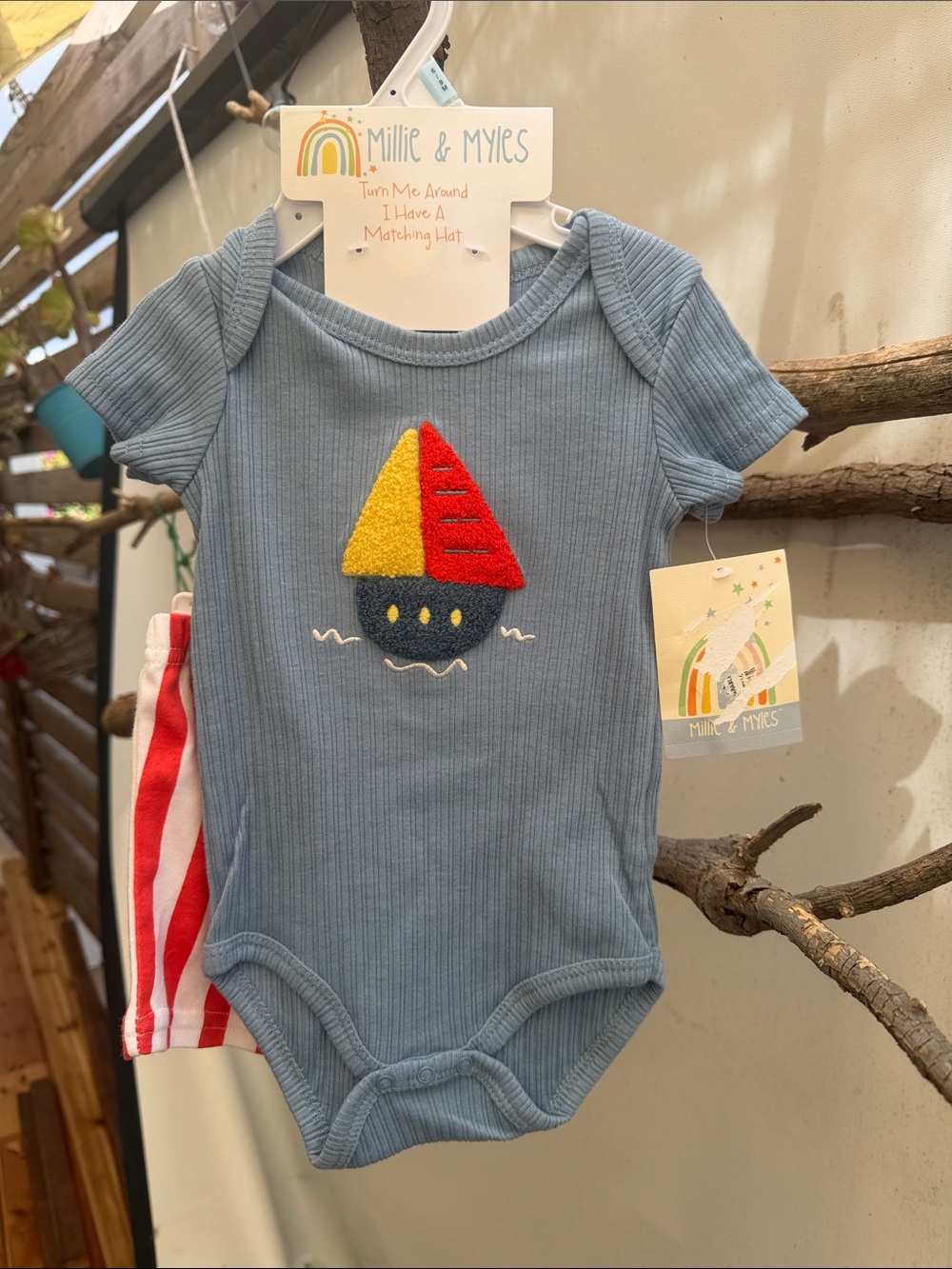 Blue Ribbed Sailboat Bodysuit